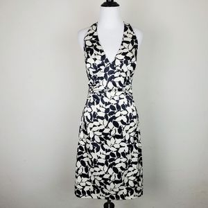 Donna Ricco Dress Cream Black Halter Floral Print Spring Summer Tropical Classic
